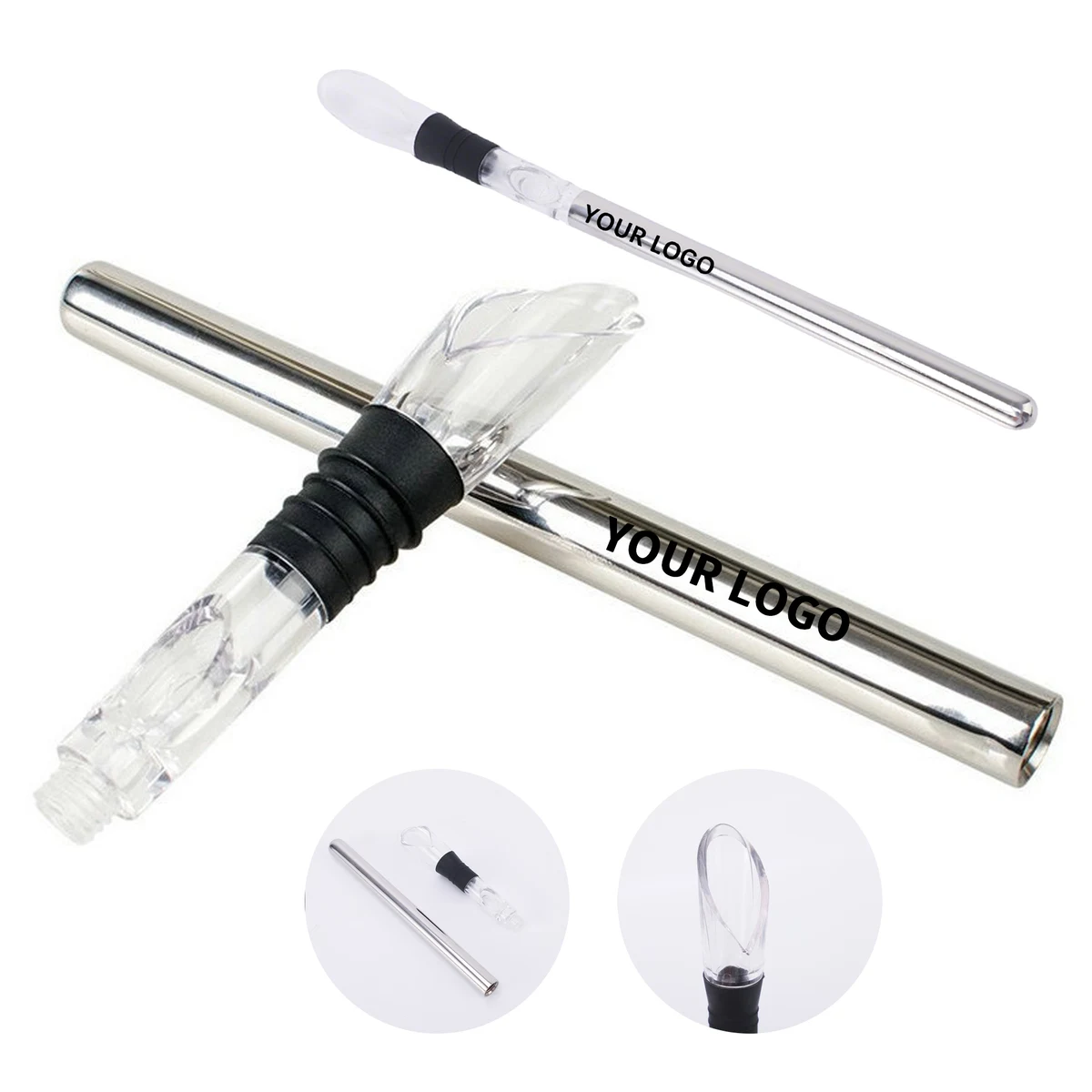 Stainless Steel Wine Chilling Rod With Aerating Pourer 12.8" x 0.7" 1