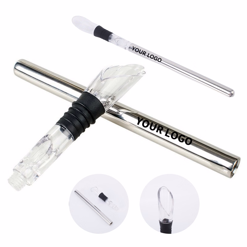 Stainless Steel Wine Chilling Rod With Aerating Pourer 12.8" x 0.7"