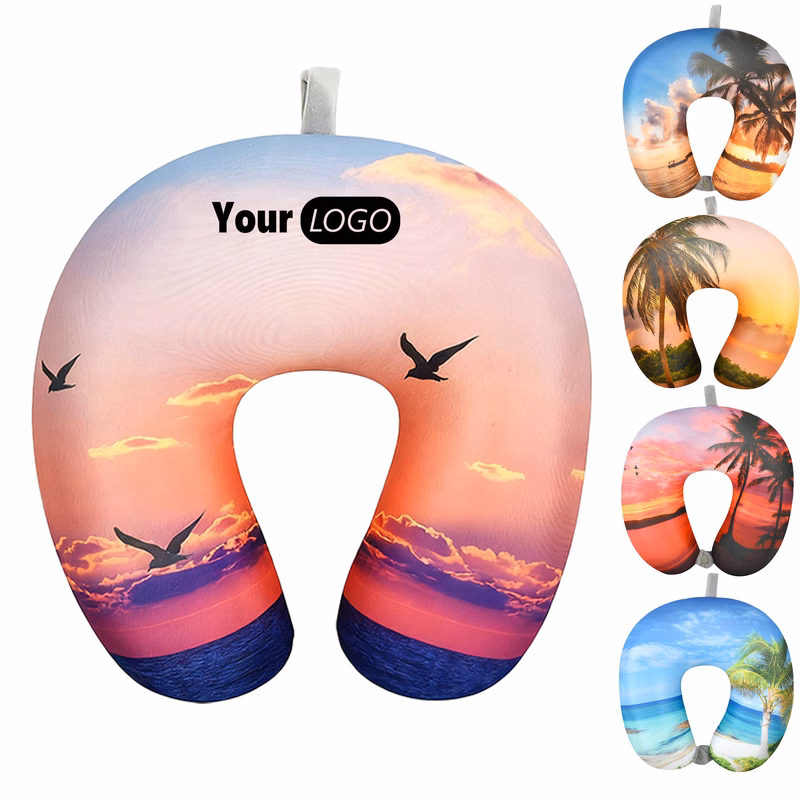 Portable U-Shaped Travel Pillow with Palm Tree Print
