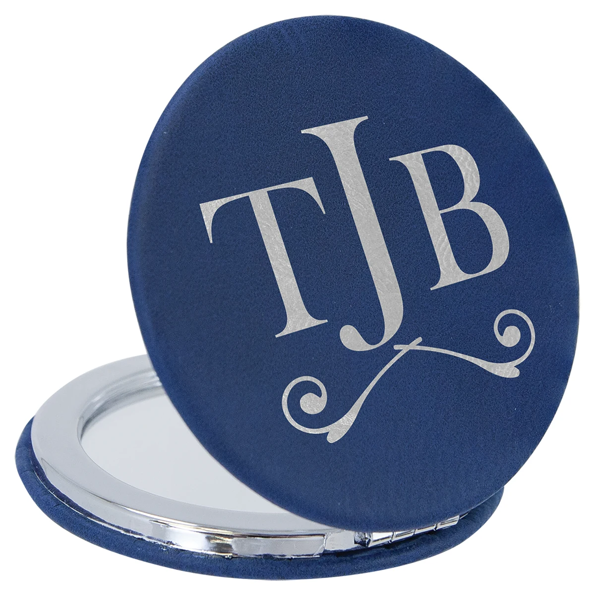 2 1/2" Blue/Silver Leatherette Compact Mirror 1