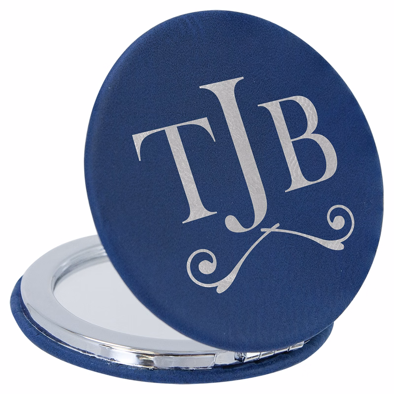 2 1/2" Blue/Silver Leatherette Compact Mirror