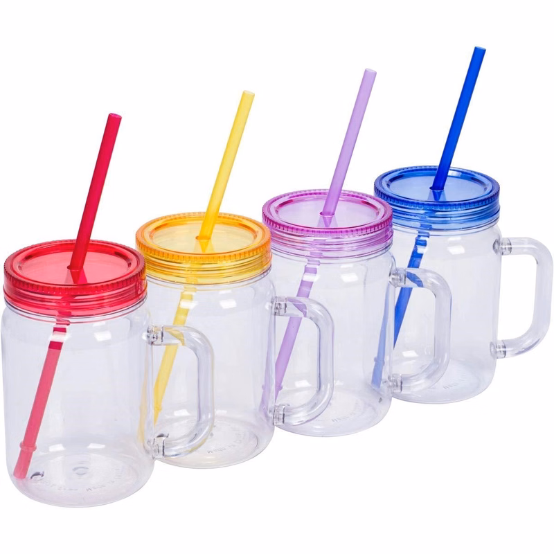 Mason Jar Tumbler Mugs with Lids & Straws