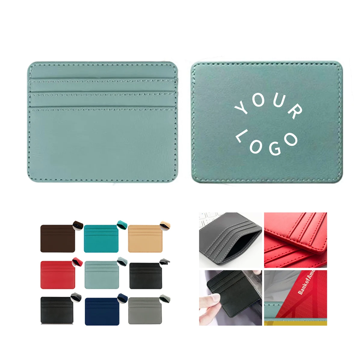 Pu Leather Credit Card Holder Wallet With Multi Card Slot Design 4" X 3.2" 1