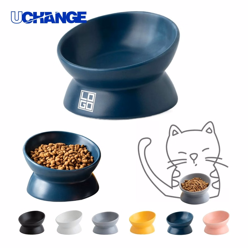 Ceramic Cat Feeding Bowl with Angled Base