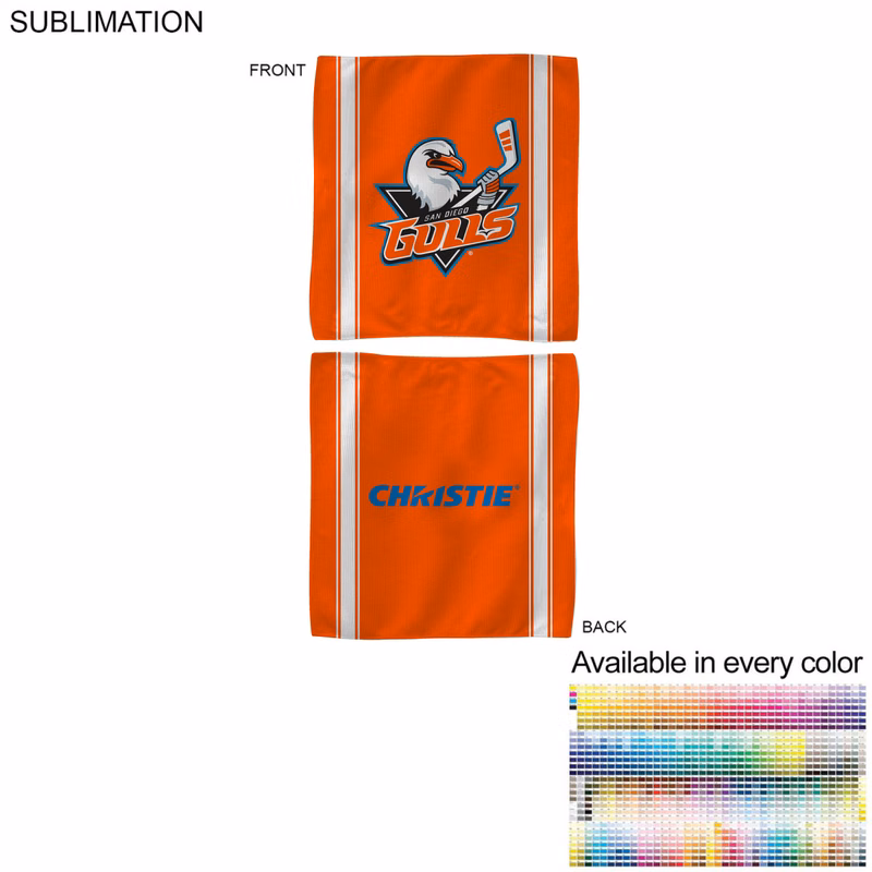 Colored Sublimated Rally, Skate Towels with Jersey stripes, 10x10, Sublimated Edge to Edge 2 sides