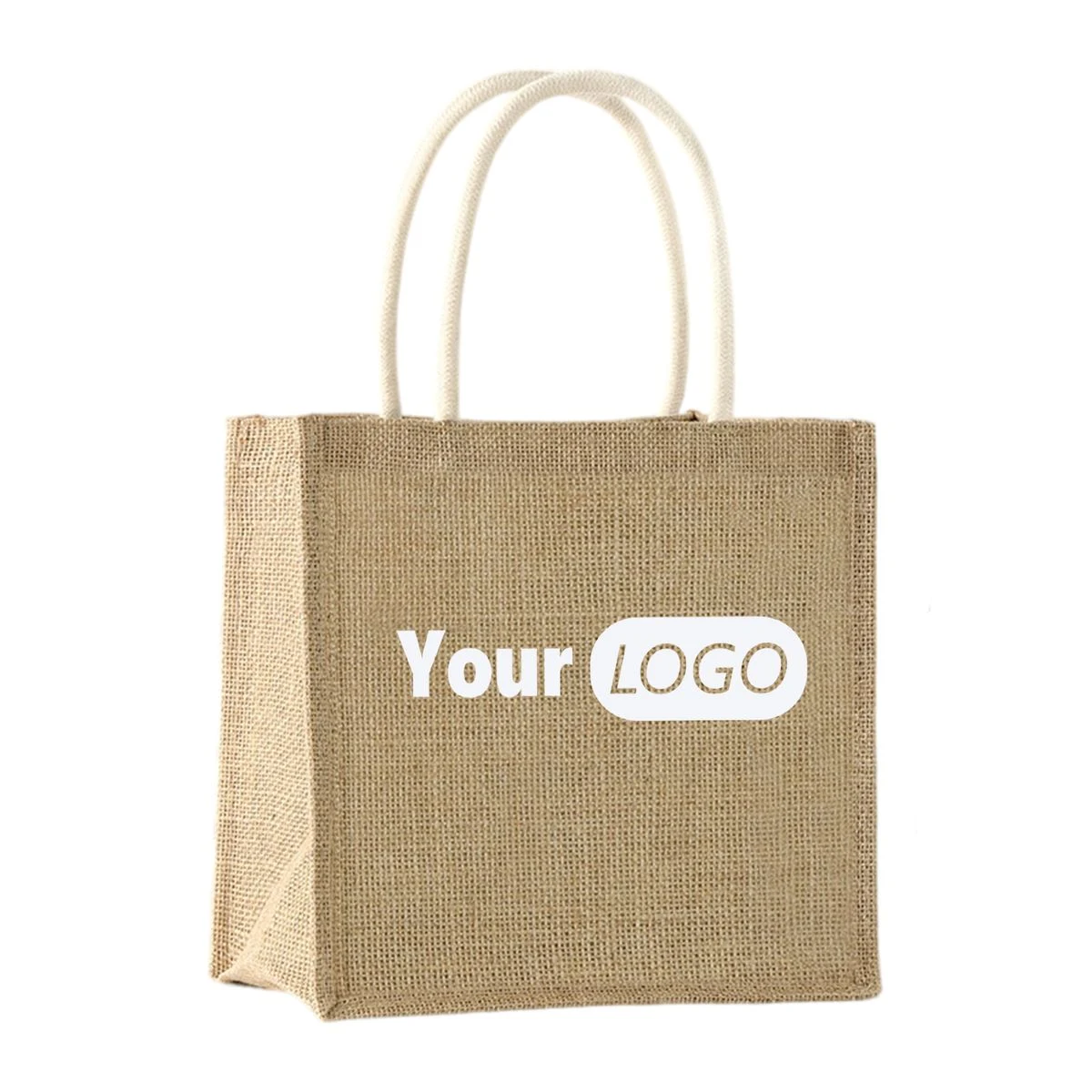 Jute Tote Bag With Cotton Linen Handle, custom tote bag with logo imprint 1