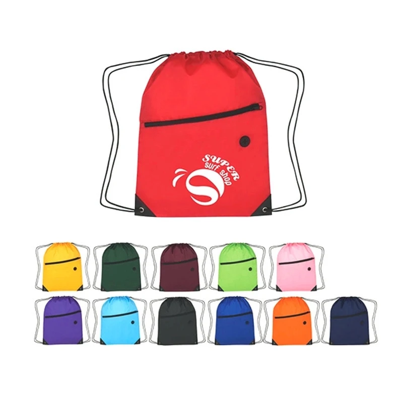 Drawstring Sports Backpack with Front Zipper Hole 1