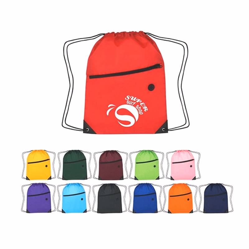 Drawstring Sports Backpack with Front Zipper Hole