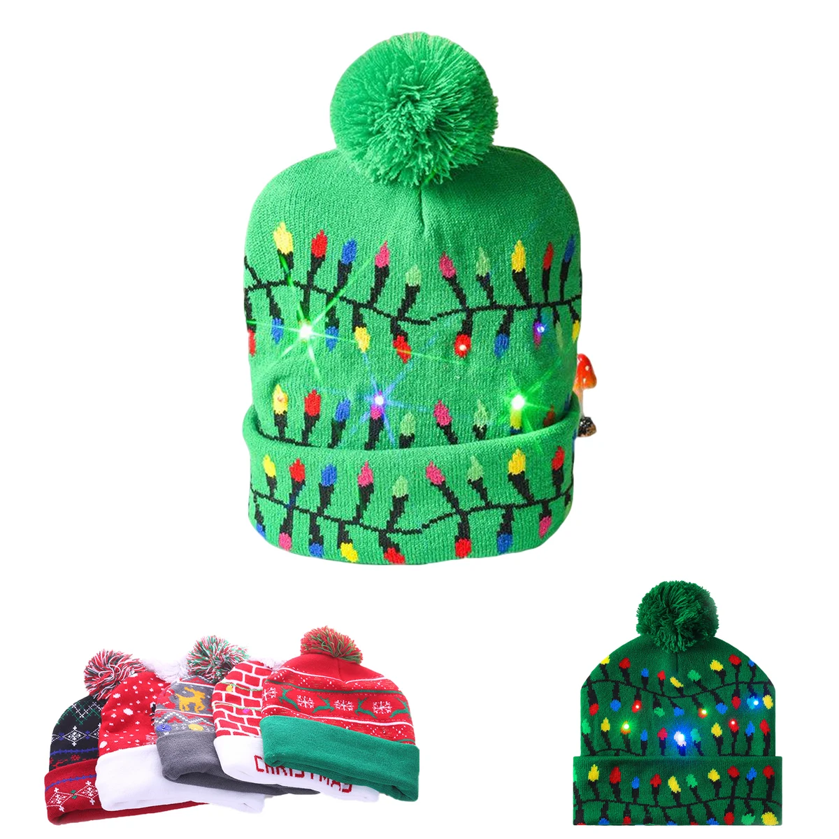 LED Knit Christmas Hat With Pom Pom 1