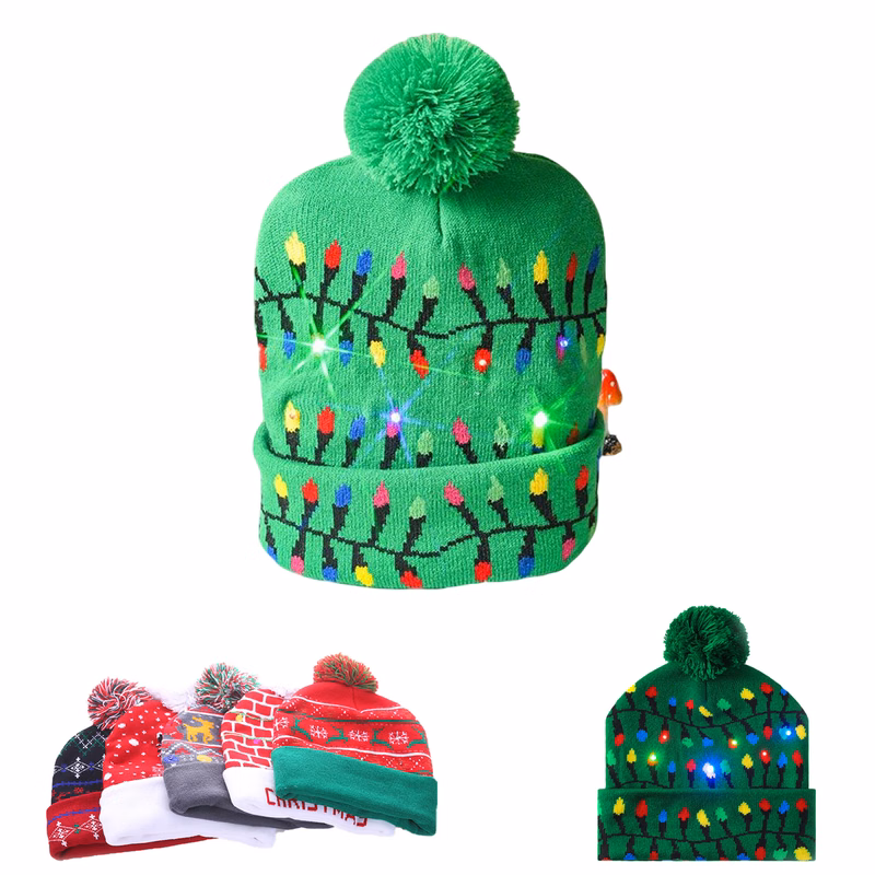 LED Knit Christmas Hat With Pom Pom