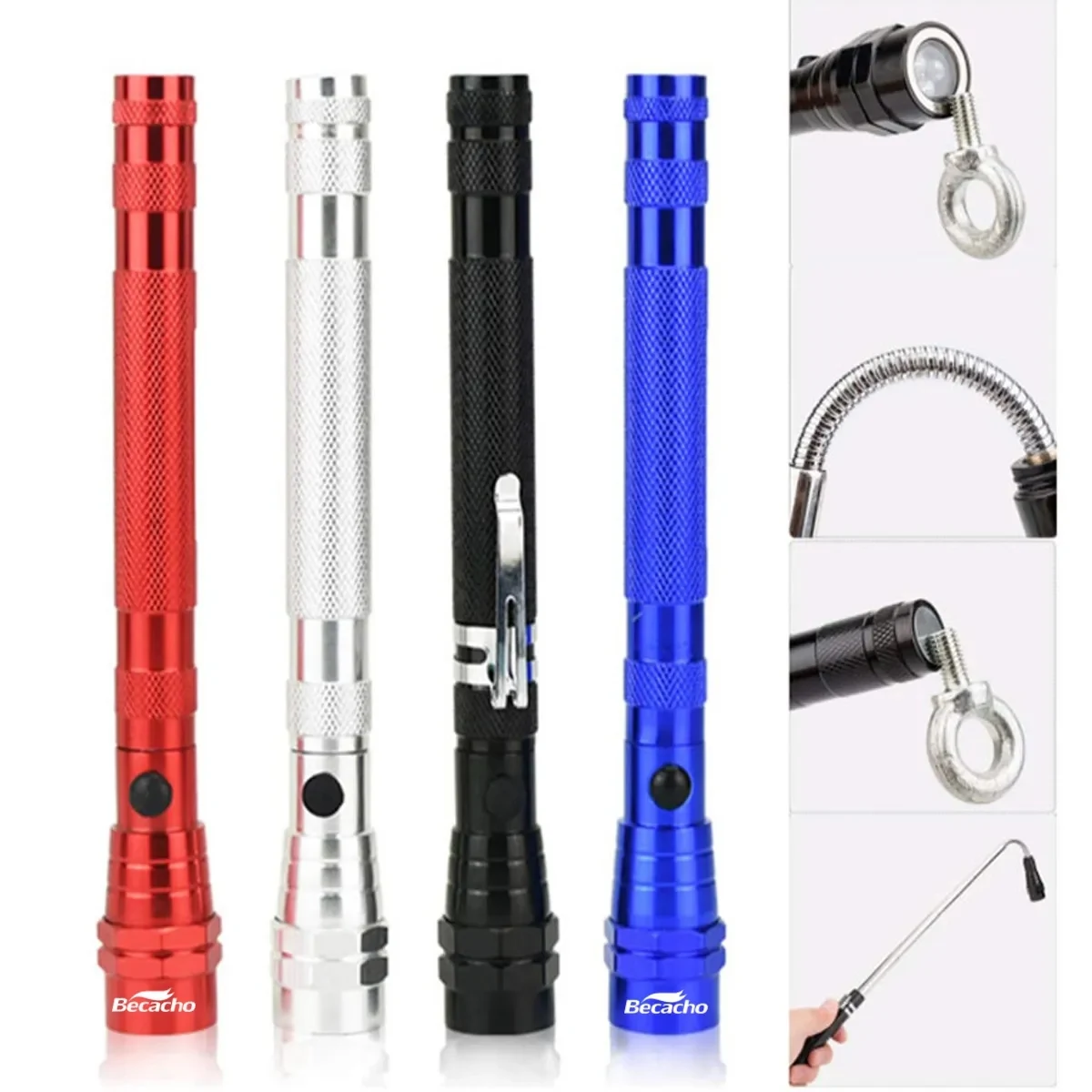 LED Telescopic Extensible Double Magnetic Flashlight 1