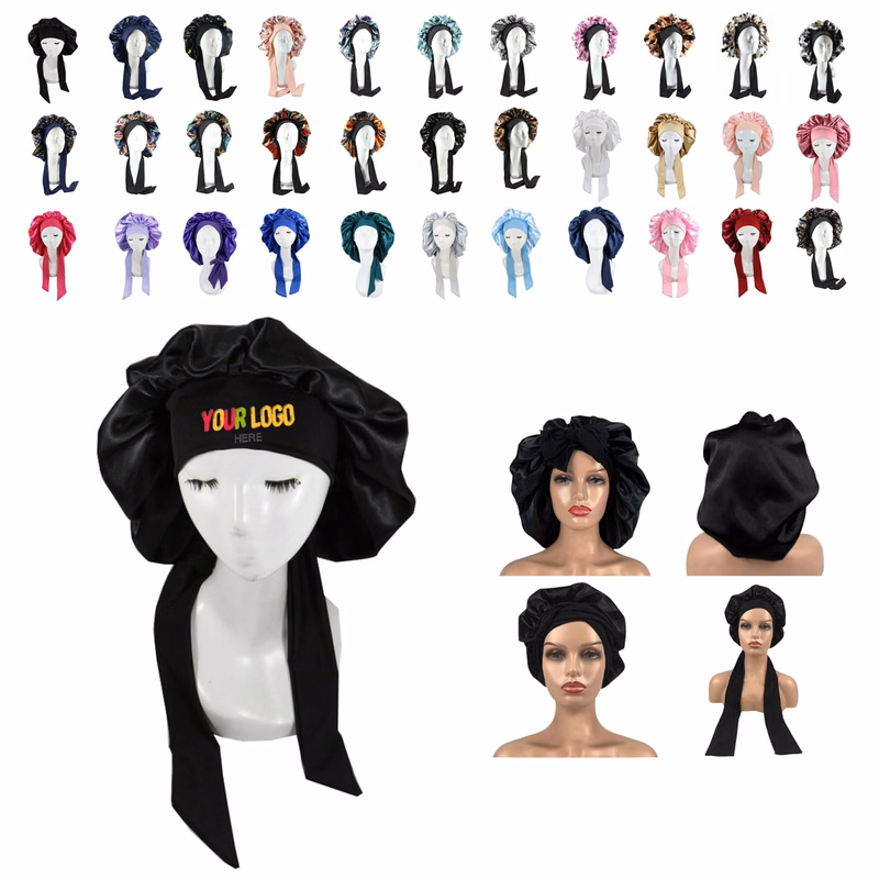 Large Satin Sleep Bonnet With Long Strap