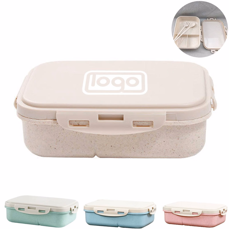 Leak Proof Wheat Straw Lunch Bento Box w/ Utensils