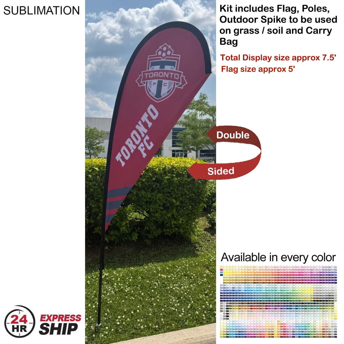 24Hr Express Ship - 7.5' X-Small Tear Drop Flag Kit, Full Color Graphics Double Sided 1