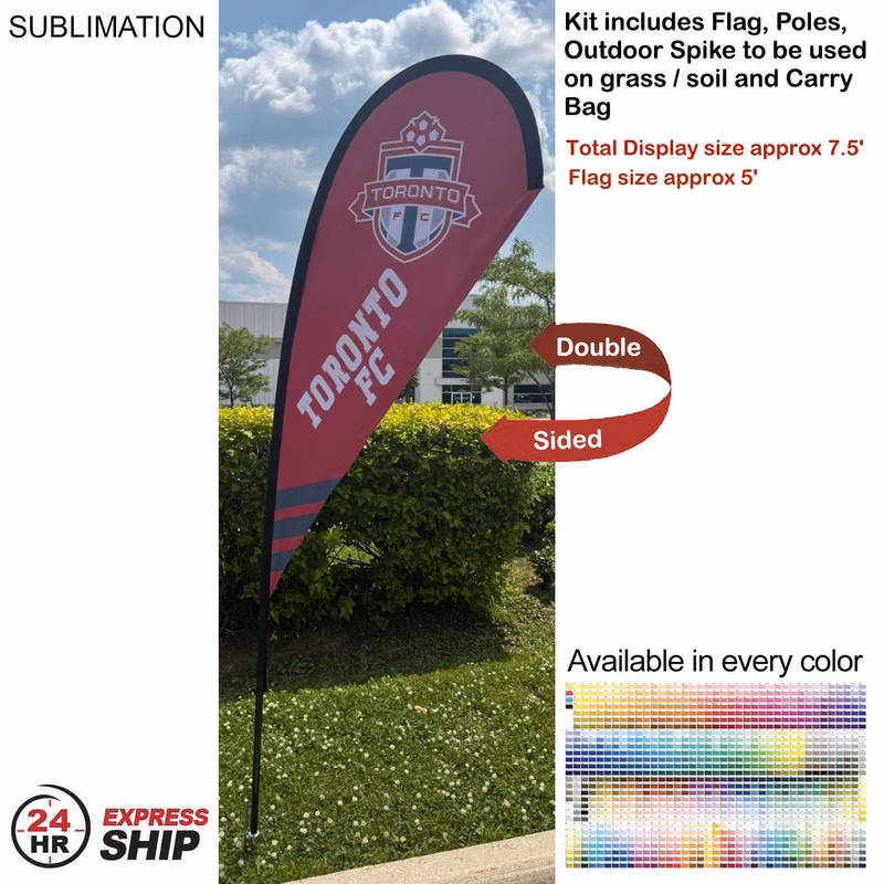 24Hr Express Ship - 7.5' X-Small Tear Drop Flag Kit, Full Color Graphics Double Sided