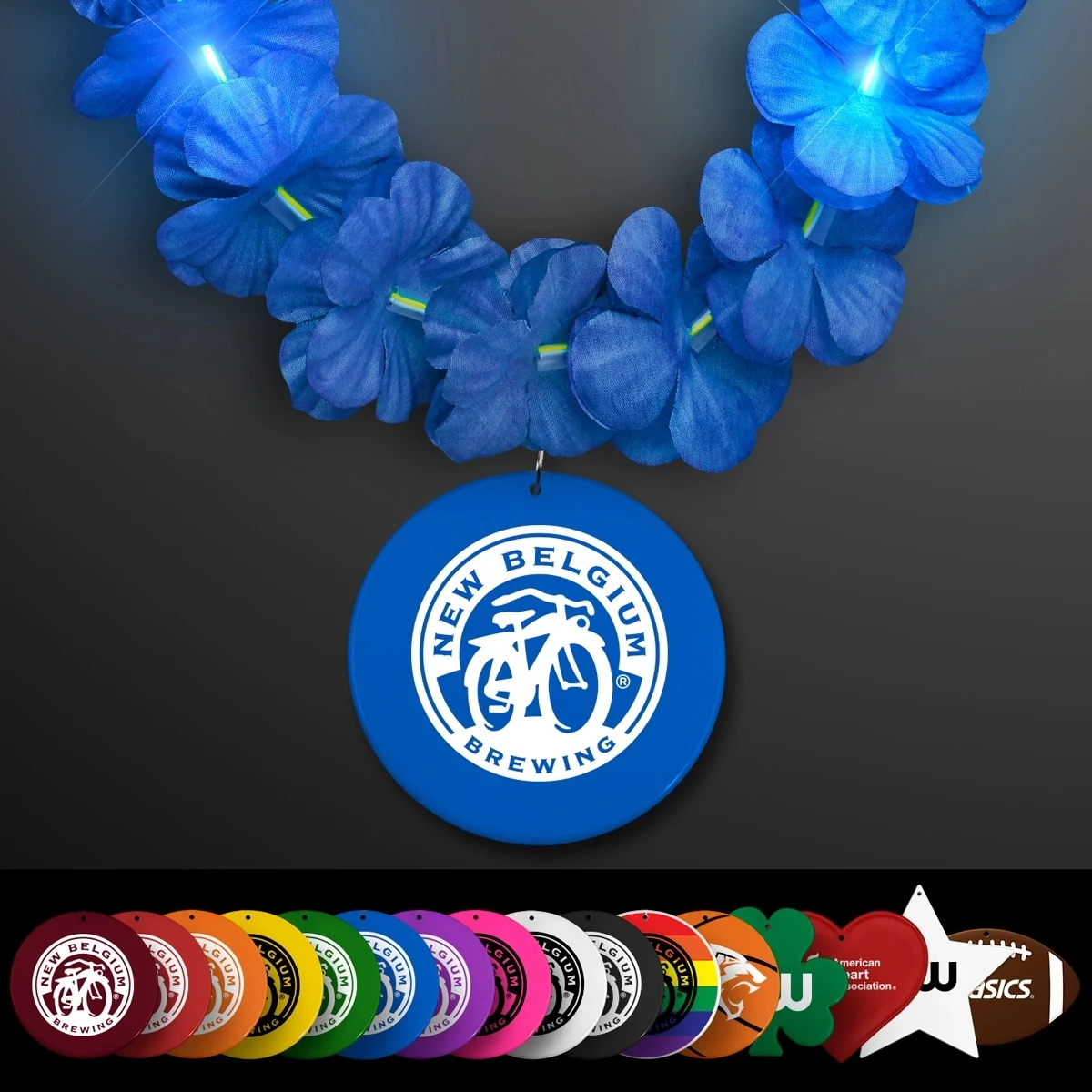 Light Up Blue Lei with Medallion 1