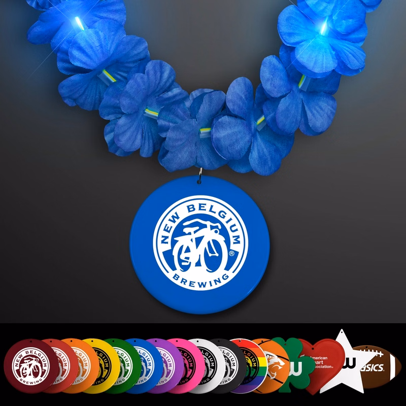 Light Up Blue Lei with Medallion