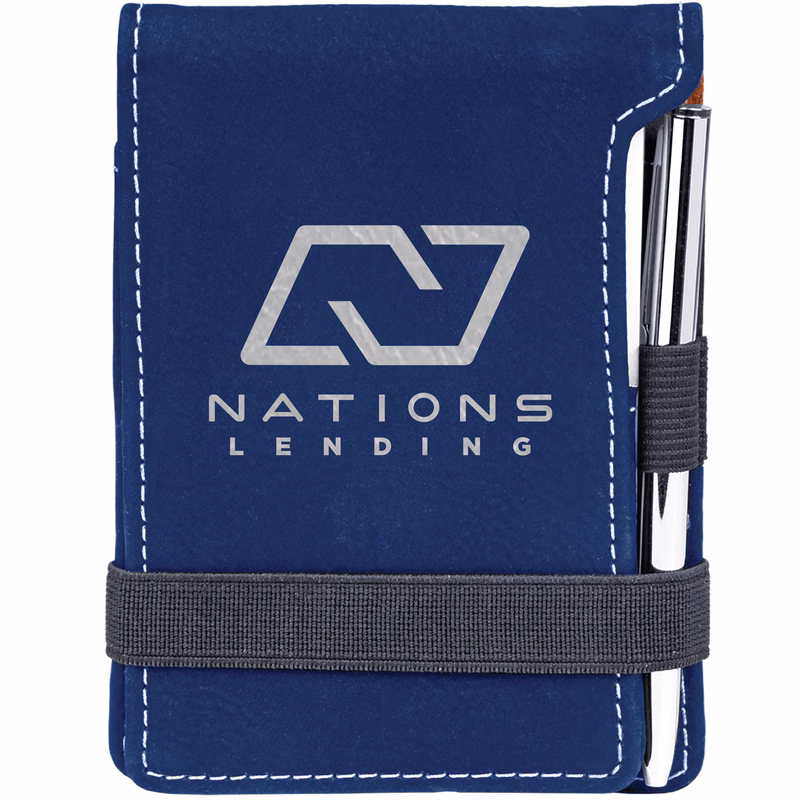 Blue/Silver Leatherette Mini Notepad with Pen