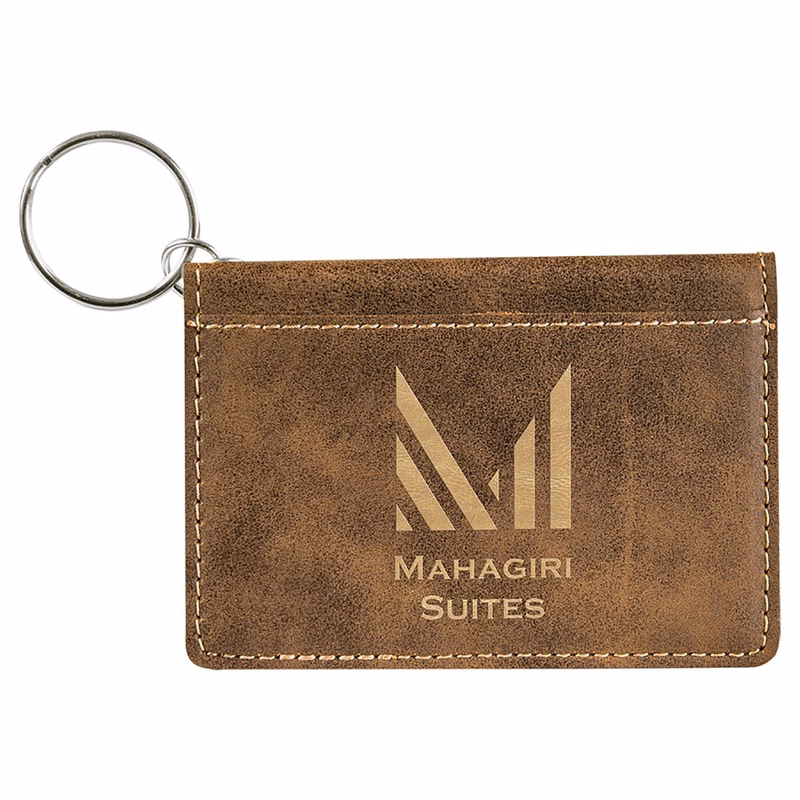 Rustic Brown/Gold Laserable Leatherette Keychain ID Holder (4 1/4" x 3'')