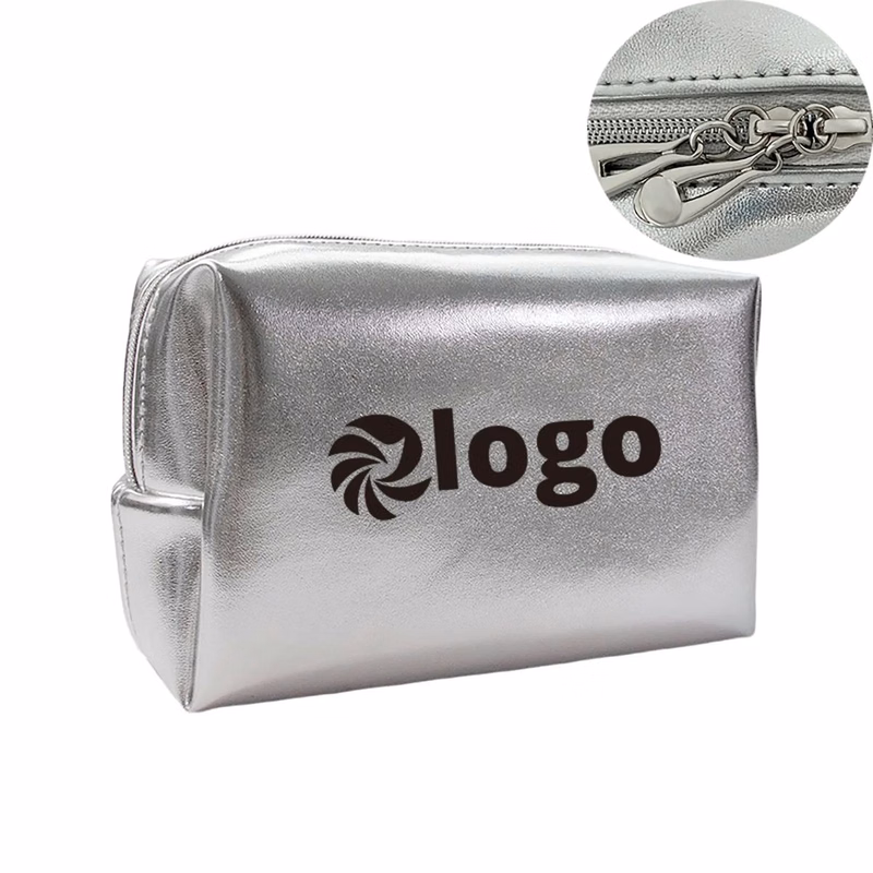 Premium Pu Leather Cosmetic Bag-Silver MOQ 50pcs