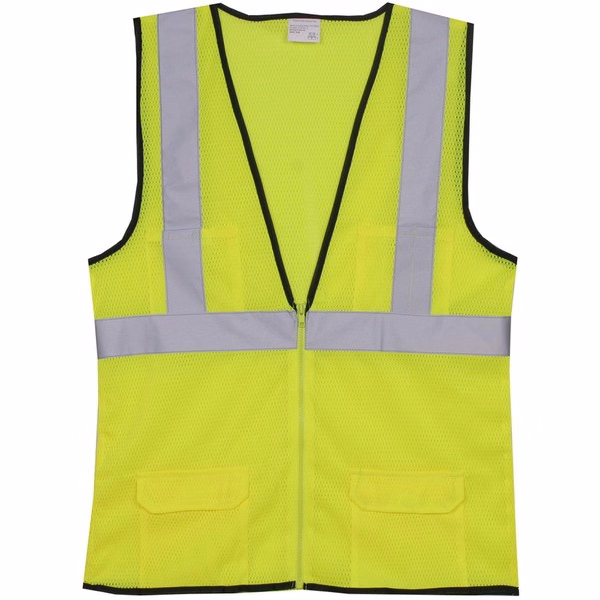 Polyester Yellow Mesh Zipper Safety Vest SV171