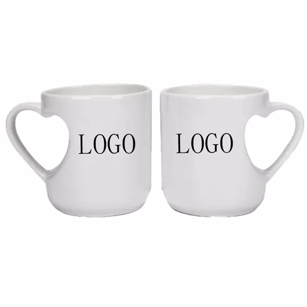 Custom Ceramic Heart Handle Mug Heat Transfer — Personalized Corporate Giveaway