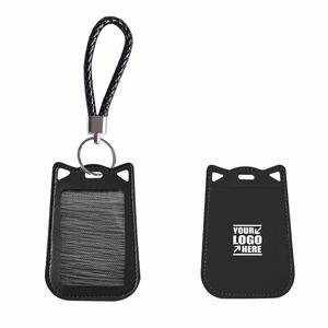 Cat Ear Shaped PU Leather Card Case With Keychain