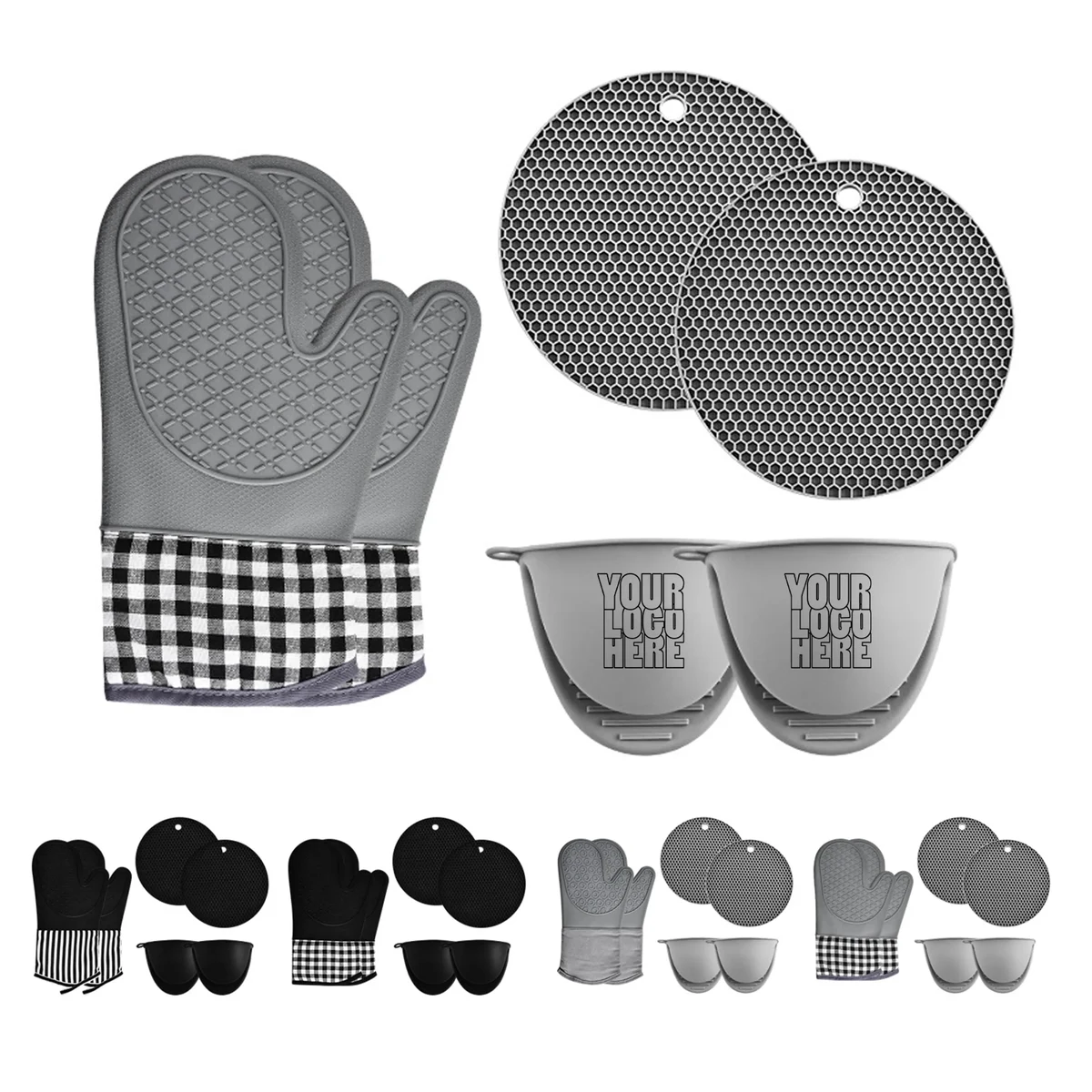 Silicone Oven Mitts and Potholders Set 1