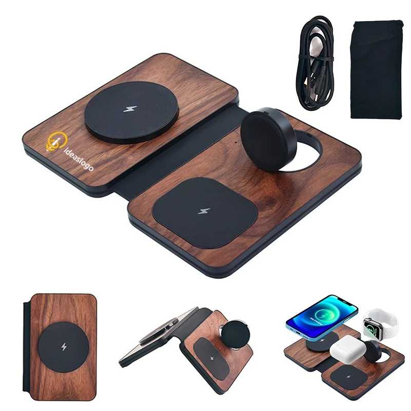 3-in-1 Bamboo Wood Magnetic Fast Safe Wireless Charger 1
