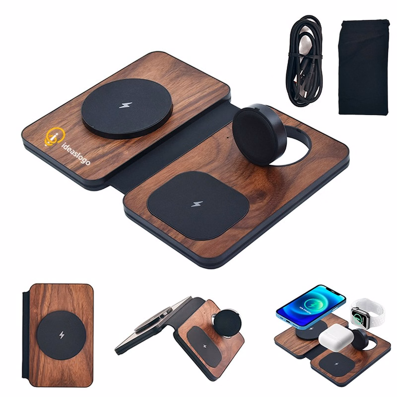 3-in-1 Bamboo Wood Magnetic Fast Safe Wireless Charger