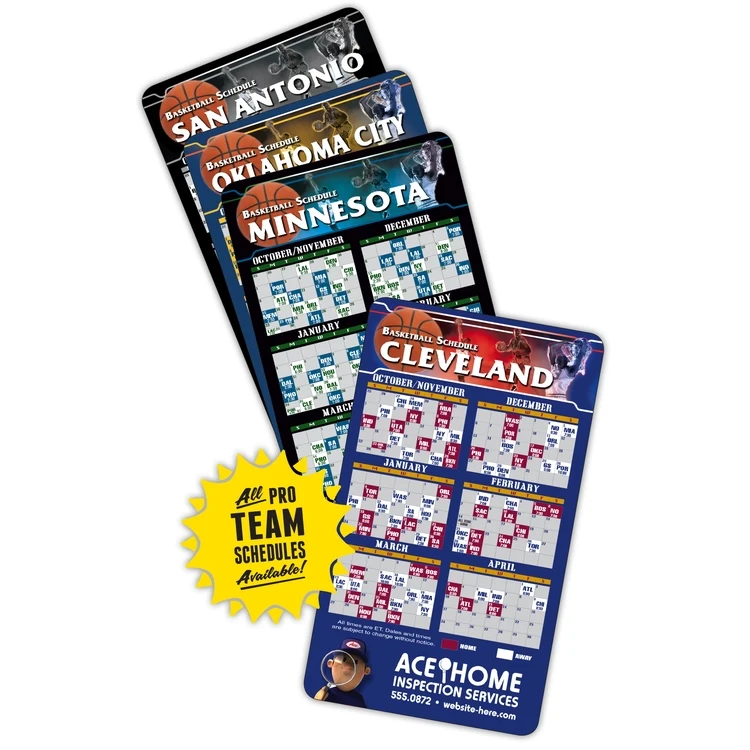 Magnet Sport Schedules - 3.5x6 Basketball Round Corners 40 Mil Outdoor Safe 1