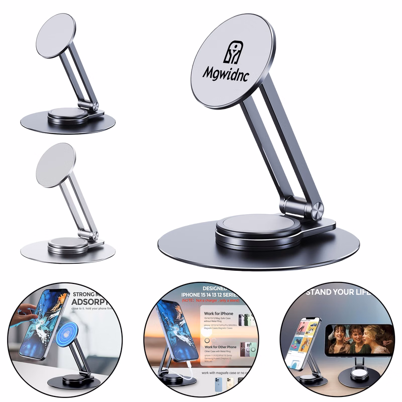 360 Rotating Aluminum Alloy Foldable Lazy Phone Tablet Stand with Magnetic Holder