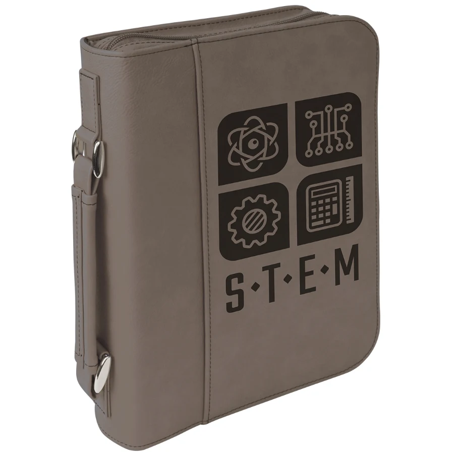 7 1/2" x 10 3/4" Gray Leatherette Book/Bible Cover with Handle & Zipper 1