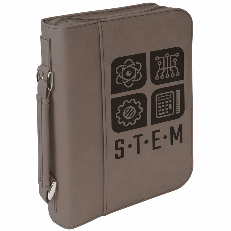 7 1/2" x 10 3/4" Gray Leatherette Book/Bible Cover with Handle & Zipper