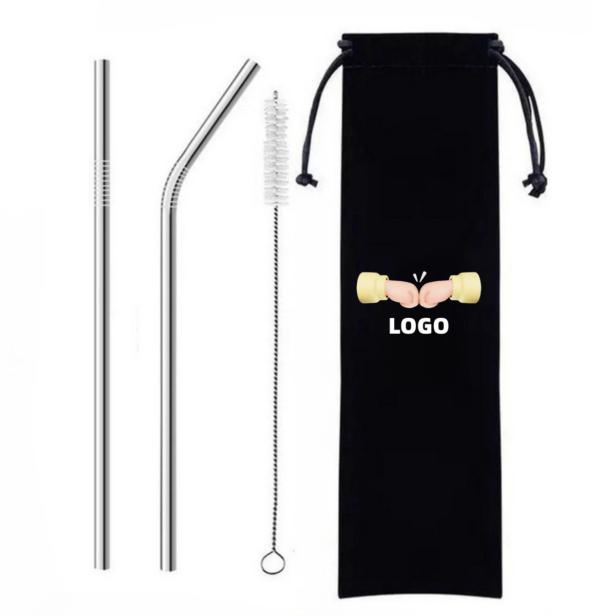 Stainless Steel Reusable Straw Kit With Flannel Bag 1