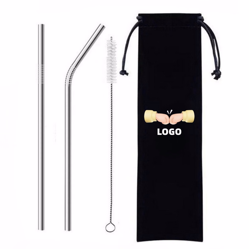 Stainless Steel Reusable Straw Kit With Flannel Bag