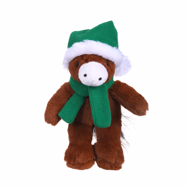 Soft Plush Stuffed Horse with Christmas Hat and Scarf