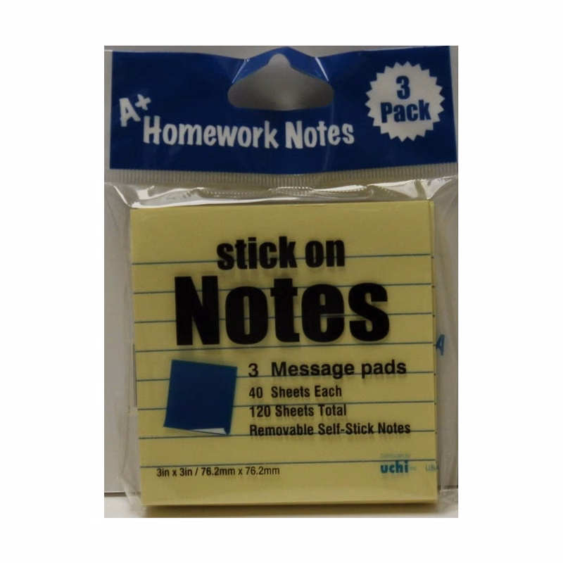 Stick On Notes - 40 Sheets Lined 3 Piece