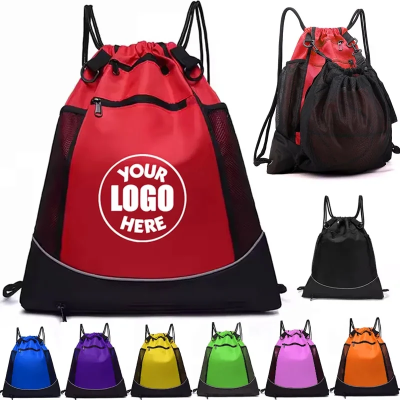 Portable Drawstring Basketball Mesh Backpack Bag 1