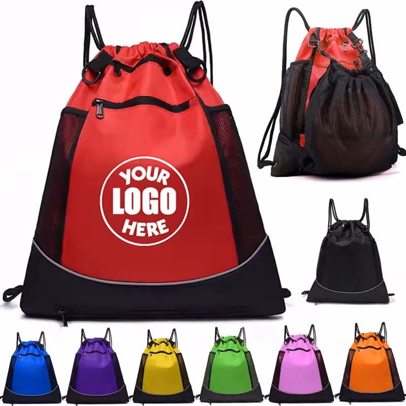 Portable Drawstring Basketball Mesh Backpack Bag