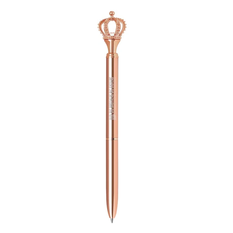 Diamond encrusted crown rose gold twist action metal ballpoint pen 1