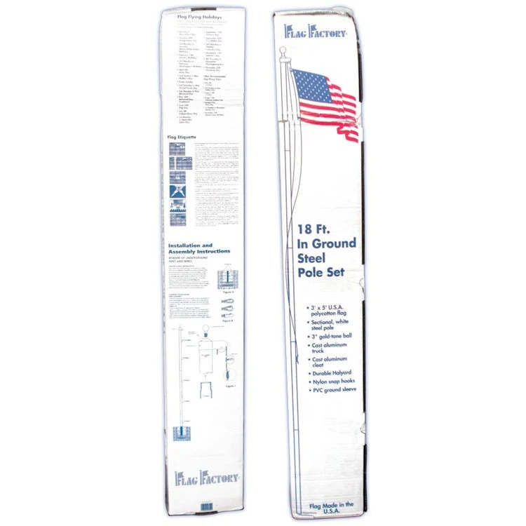 18ft. Steel White Pole w/ Poly Cotton 3ft. x 5ft. USA flag 1