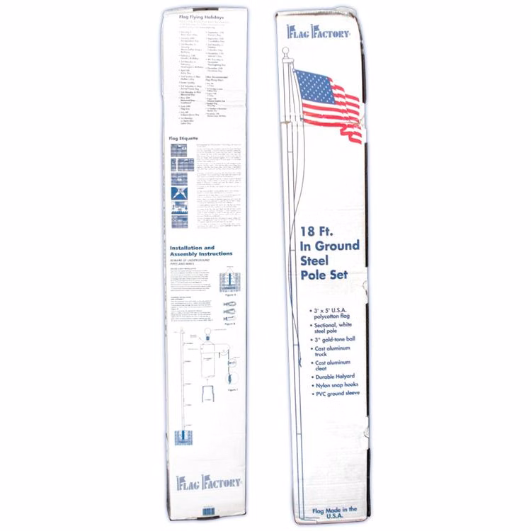 18ft. Steel White Pole w/ Poly Cotton 3ft. x 5ft. USA flag