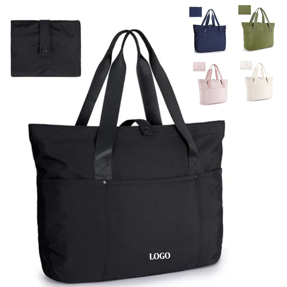 Foldable Tote Bag With Zipper Travel Large Shoulder Bag 1