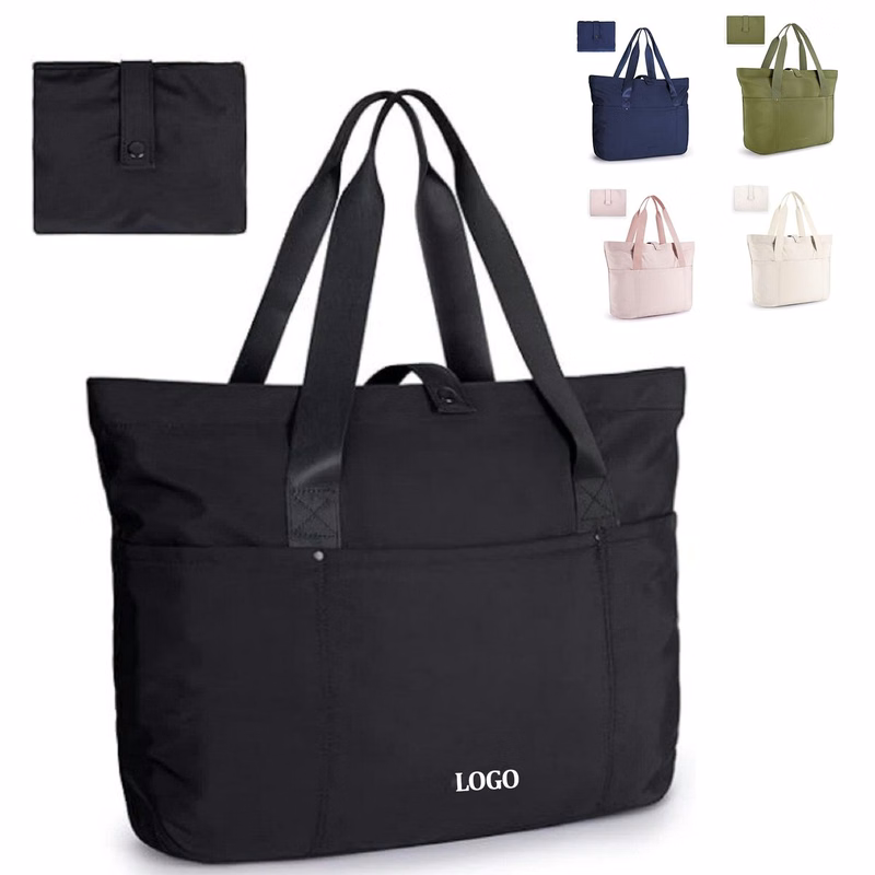 Foldable Tote Bag With Zipper Travel Large Shoulder Bag