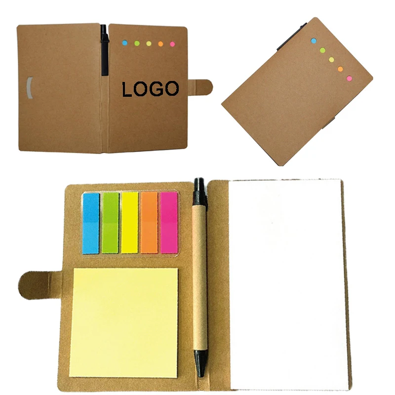 Kraft Paper Notebook W/ Pens & Sticky Notes 1