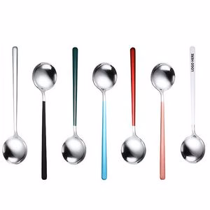 7.67 Inch Dual Color Silver Spoon With Round Head