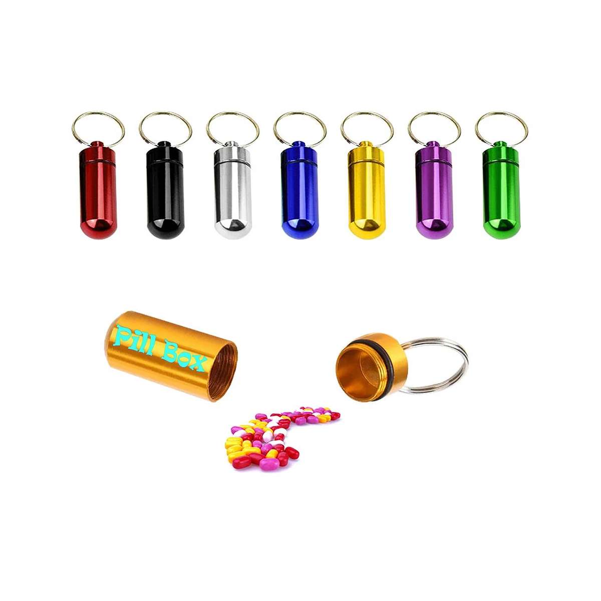Waterproof Aluminum Pill Box Case With Keychain 1