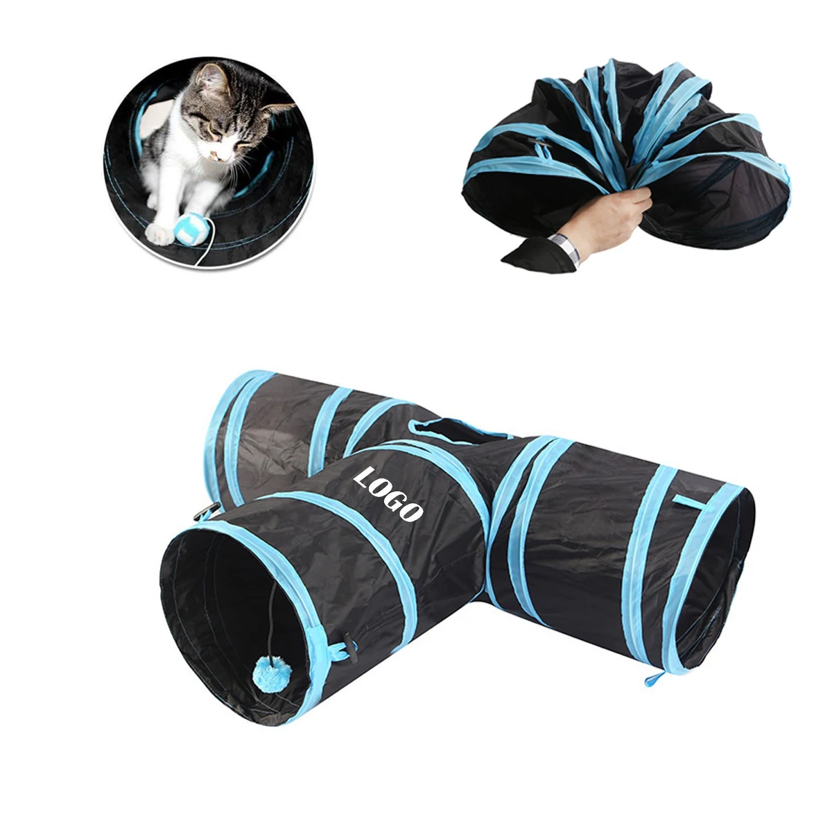 Collapsible 3 Way Pet Cat Tunnels Tube 1