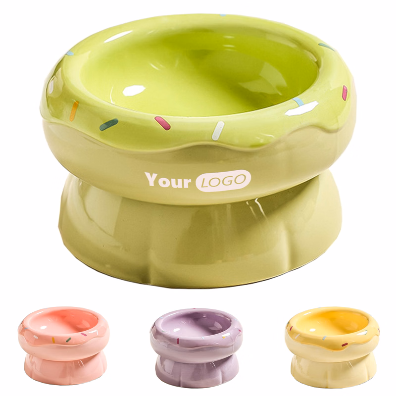 Ceramic Slanted Pet Double Bowl